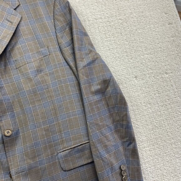 Coppley Biella Brown / Blue Plaid Sport Coat Jacket Super 130's Wool Sz 42R - Picture 3 of 16